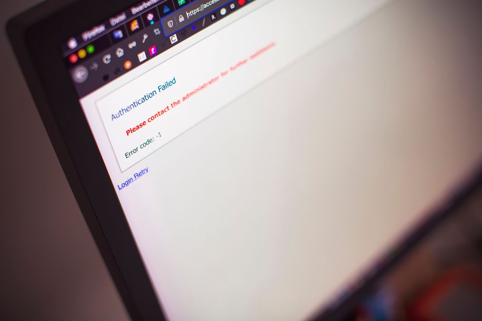 Komunikat o błędzie uwierzytelniania wyświetlony w przeglądarce internetowej.